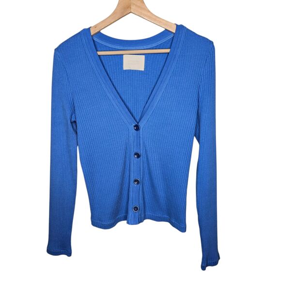 CITIZENS OF HUMANITY Freja V-Neck Ribbed Cardigan Women's Large Yacht Blue - Picture 2 of 8